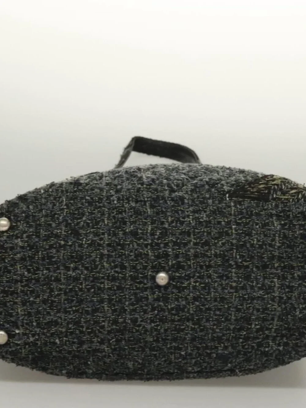 CHANEL Tote Bag Tweed Black Silver CC Auth bs27090